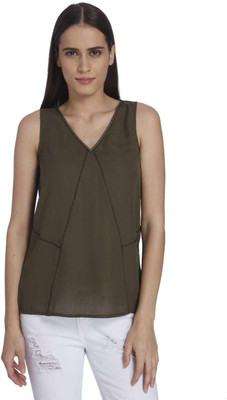 Vero Moda Casual Sleeveless Solid Women' Green Top, Ivy green