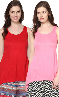 Trend18 Casual Sleeveless Solid Women's Red, Pink Top, Pink;red
