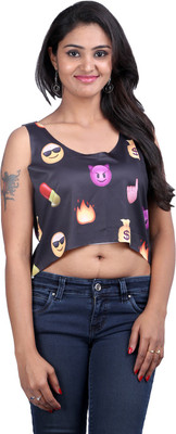 Midnight Casual Sleeveless Printed Women's Black, Multicolor Top