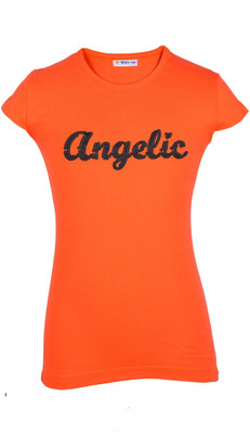 Lil Orchids Girls Casual Cotton Top(Orange, Pack of 1, Coral