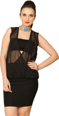 Miss Chase Party Sleeveless Solid Women's Black Top