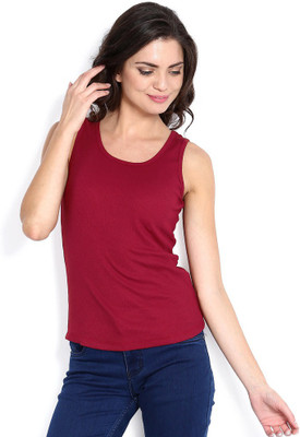 Espresso Casual Sleeveless Solid Women's Red Top, Dark red