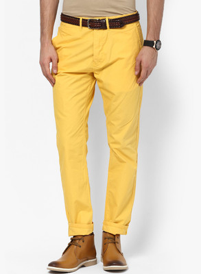 Jack & Jones Slim Fit Men's Yellow Trousers, Yellow medium