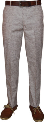 Le-Meiux Slim Fit Men's Linen Brown Trousers