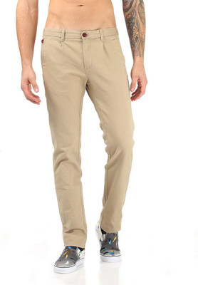 Indian Terrain Regular Fit Men's Beige Trousers, Khaki