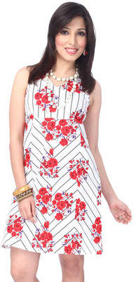 Enah Printed Women's Tunic, White-red