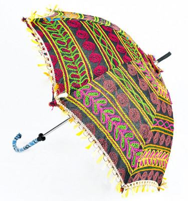 Lal Haveli Designer Parasol One Fold Medium Size Umbrella(Black)