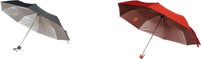 Bs Spy Pakiza Red 3 Fold Pack Of 2(1 black) Umbrella(Red)