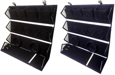 Addyz Pack Of 2 Pieces Bangle Earring Chain Folder Jewellery Vanity Box(Black, Blue)