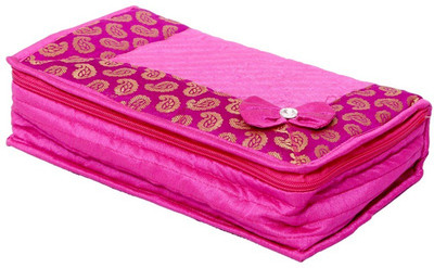 Kuber Industries Designer Kit Heavy Quilted Material Make Up Vanity Box(Pink)