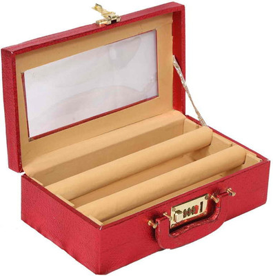 Kuber Industries Bangle Box Two Roll With Lock in Hard Board Makeup Vanity Box(Maroon)