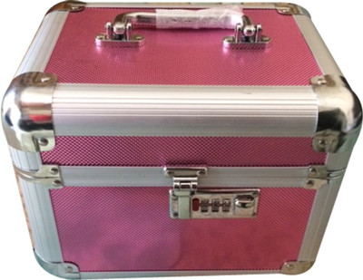 Platinum Cosmetic Box with lock Makeup, jewellery Vanity Box(Pink)