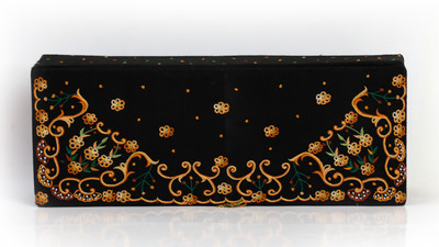 Soulful Threads Yellow Thread Aari Embroidered Black Net Tie Vanity Box(Black)