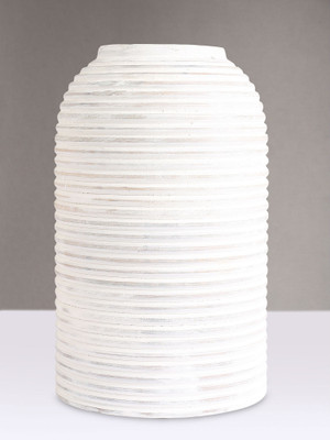 Bubblewrap Ribbed Wooden Vase(8.7 inch, White)