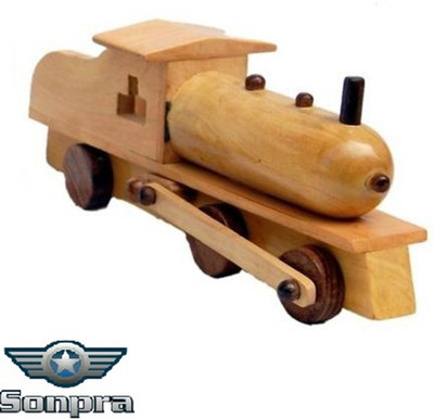 Sonpra Antique Wooden Handicraft Steam Engine Toy- (1 to 7 Year)(Beige)
