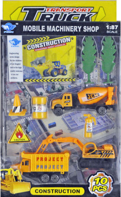 Babysid Collections 10Pcs Metal Car Set - Construction - with Plastic Parts(Multicolor)