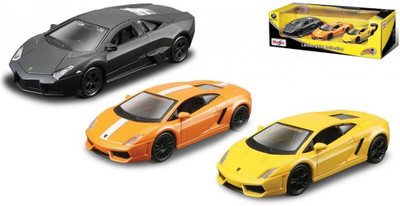 Maisto Pull Back Cars 4.5 inch Lamborghini 3 Pack Diecast Cars, Set 3(Yellow, Orange, Grey), Grey;orange;yellow