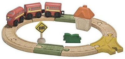 Plan Toys City Road and Rail Oval Railway(Multicolor)