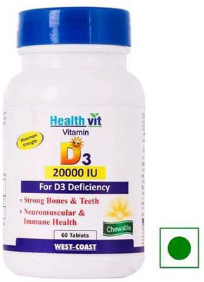 HealthVit Vitamin D3 20000 IU Maximum Strength 60 Tablets(60 No)