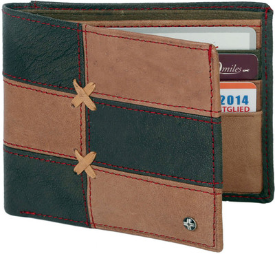 JL Collections Men Casual Brown, Green Genuine Leather Wallet(6 Card Slots), Camel;green