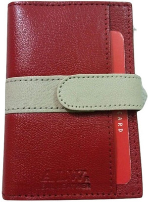 Fashion ALW Girls Red Genuine Leather Card Holder(15 Card Slots)