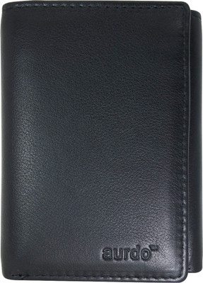 AurDo Men Black Genuine Leather Wallet(9 Card Slots)