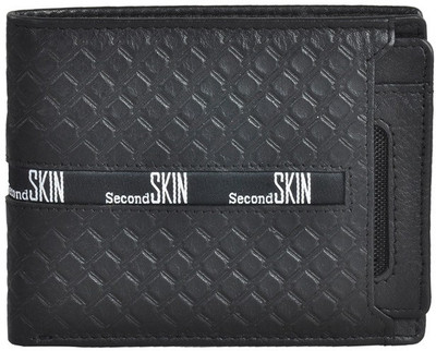 Second Skin Men Black Genuine Leather Wallet(10 Card Slots)