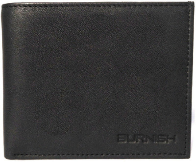 Burnish Men Black Genuine Leather Wallet(8 Card Slots)
