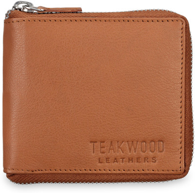 Teakwood Men Orange Genuine Leather Wallet(4 Card Slots)