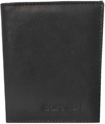 Burnish Men Black Genuine Leather Wallet(3 Card Slots)