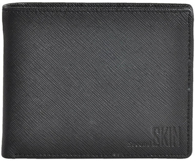Second Skin Men Black Genuine Leather Wallet(10 Card Slots)
