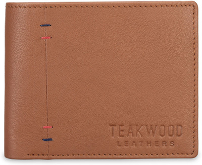 Teakwood Men Orange Genuine Leather Wallet(2 Card Slots)