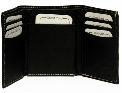 DEQAN Men Black Genuine Leather Wallet(7 Card Slots)