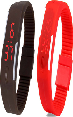 Twok Combo of Led Band Brown + Red Watch - For Men & Women