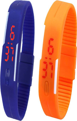 YD Combo of Led Band Blue + Orange Watch - For Men & Women