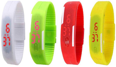 Kissu Led Magnet Band Combo of 4 White, Green, Red And Yellow Watch - For Men & Women