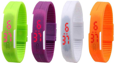 NS18 Silicone Led Magnet Band Combo of 4 Green, Purple, White And Orange Watch - For Boys & Girls