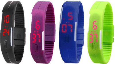 Kissu Led Magnet Band Combo of 4 Black, Purple, Blue And Green Watch - For Men & Women
Kissu Led Magnet Band Combo of 4 Black, Purple, Blue And Green Watch - For Men & Women