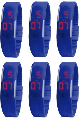 Kissu Led Magnet Band Combo of 6 Blue Watch - For Men & Women