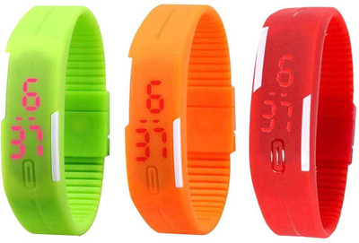 Kissu Led Band Watch Combo of 3 Green, Orange And Red Watch - For Couple