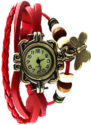 Felizer Red Leather Casual Bracelet Cum Watch - For Women