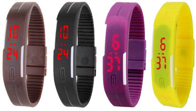 Kissu Led Magnet Band Combo of 4 Brown, Black, Purple And Yellow Watch - For Men & Women