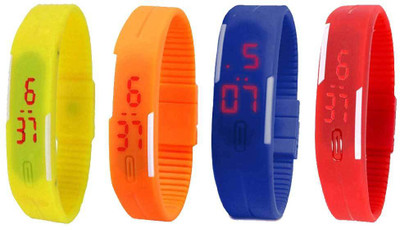 Kissu Led Magnet Band Combo of 4 Yellow, Orange, Blue And Red Watch - For Men & Women