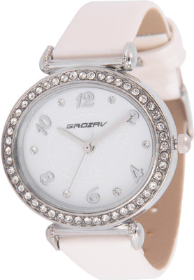 GROZAV White Dial Leather Strap Watch - For Women