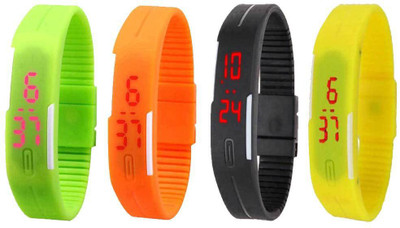 Kissu Led Magnet Band Combo of 4 Green, Orange, Black And Yellow Watch - For Men & Women