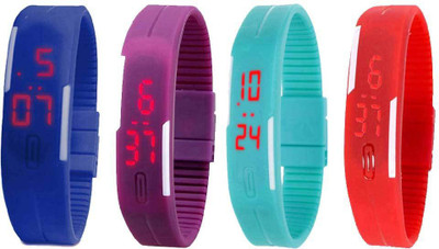 Kissu Led Magnet Band Combo of 4 Blue, Purple, Sky Blue And Red Watch - For Men & Women