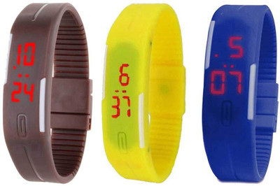 Kissu Led Band Watch Combo of 3 Brown, Yellow And Blue Watch - For Couple