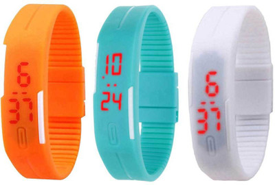NS18 Silicone Led Magnet Band Combo of 3 Orange, Sky Blue And White Watch - For Boys & Girls