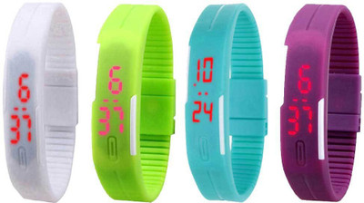 NS18 Silicone Led Magnet Band Watch Combo of 4 White, Green, Sky Blue And Purple Watch - For Couple