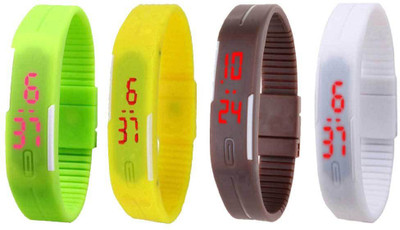 Kissu Led Magnet Band Combo of 4 Green, Yellow, Brown And White Watch - For Men & Women
